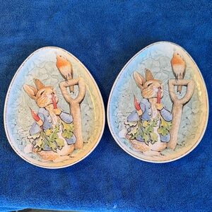 2 POTTERY BARN EASTER PLATES RABBIT BUNNY 2016